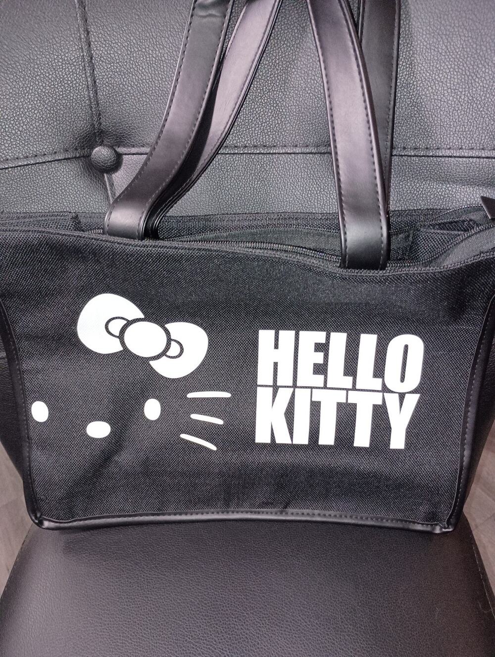 Sanrio Hello Kitty Tote Bag Black Canvas Shoulder Purse Handbag Large Y2K NWT